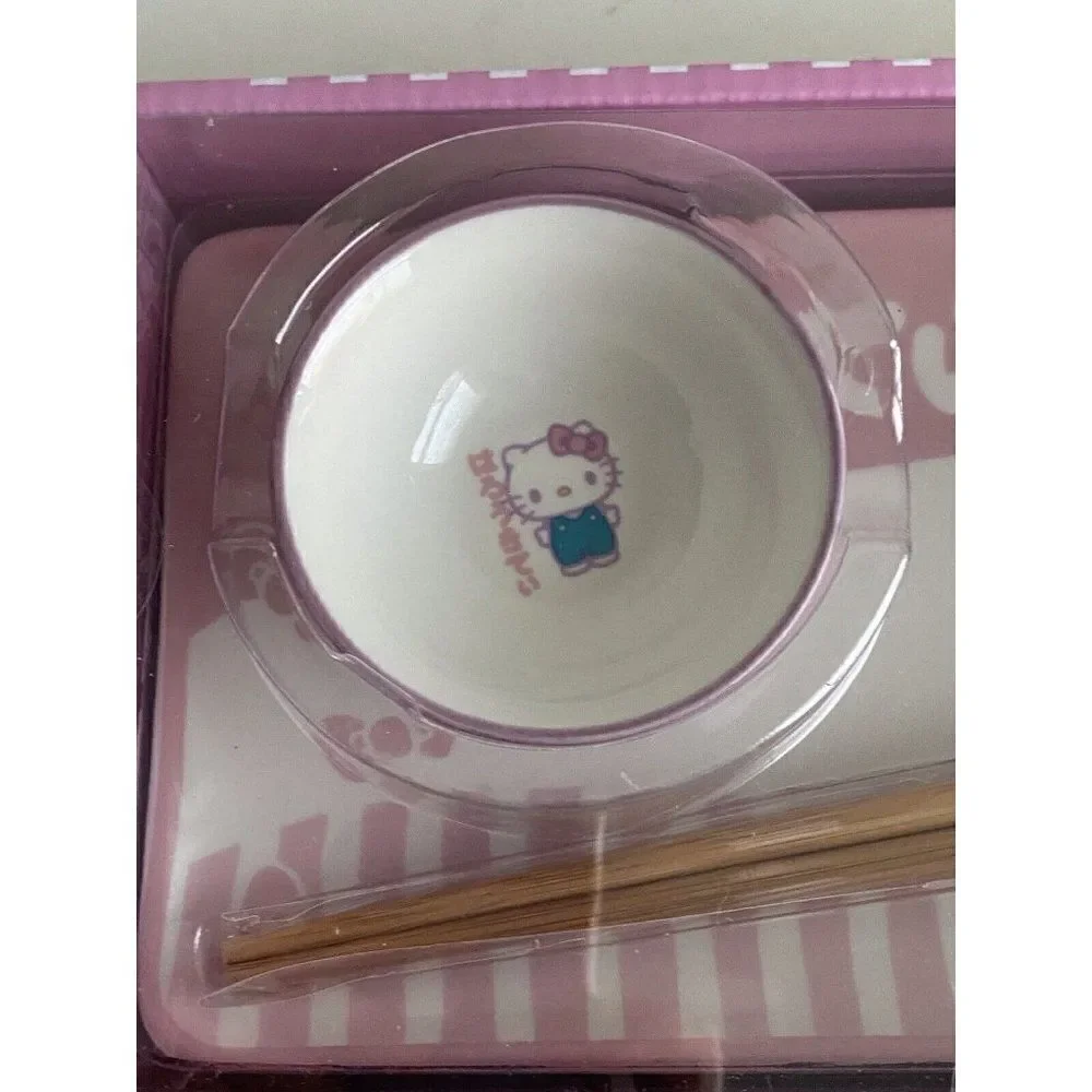 3 Piece Sanrio Hello Kitty Pink Ceramic Sushi Set With Sauce Bowl and Chopsticks